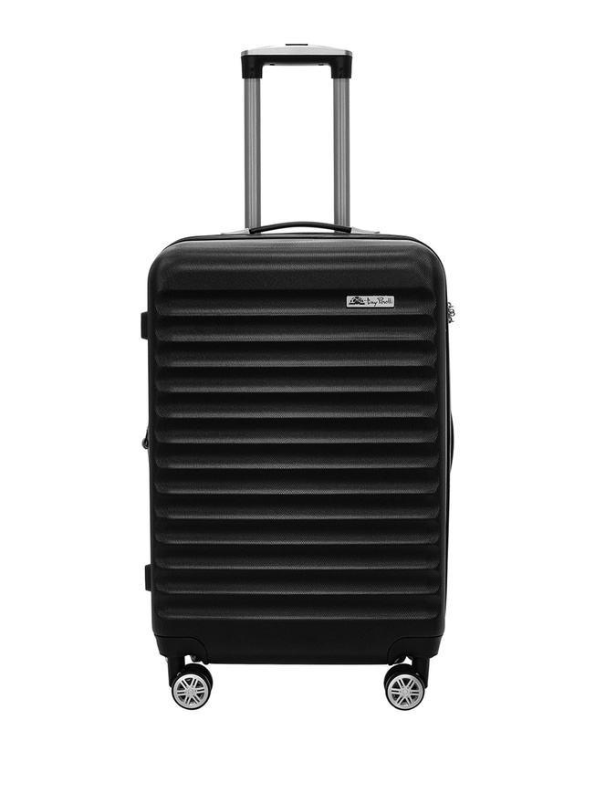Средний чемодан на колесах из рифленого ABS пластика черного цвета