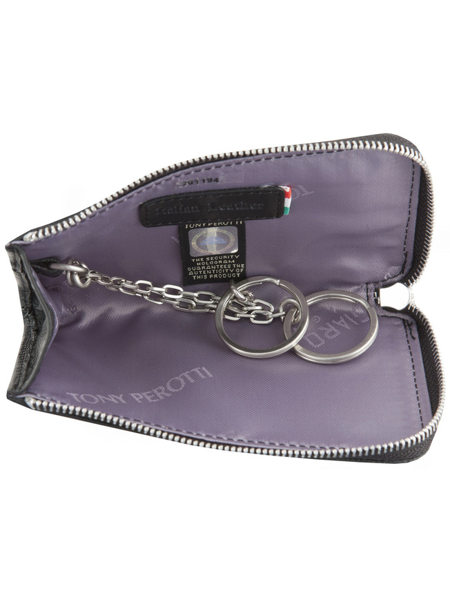 Черная кожаная ключница с двумя кольцами на цепочке