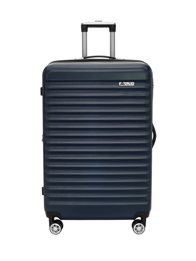 Большой чемодан на колесах из ABS пластика темно-синего цвета