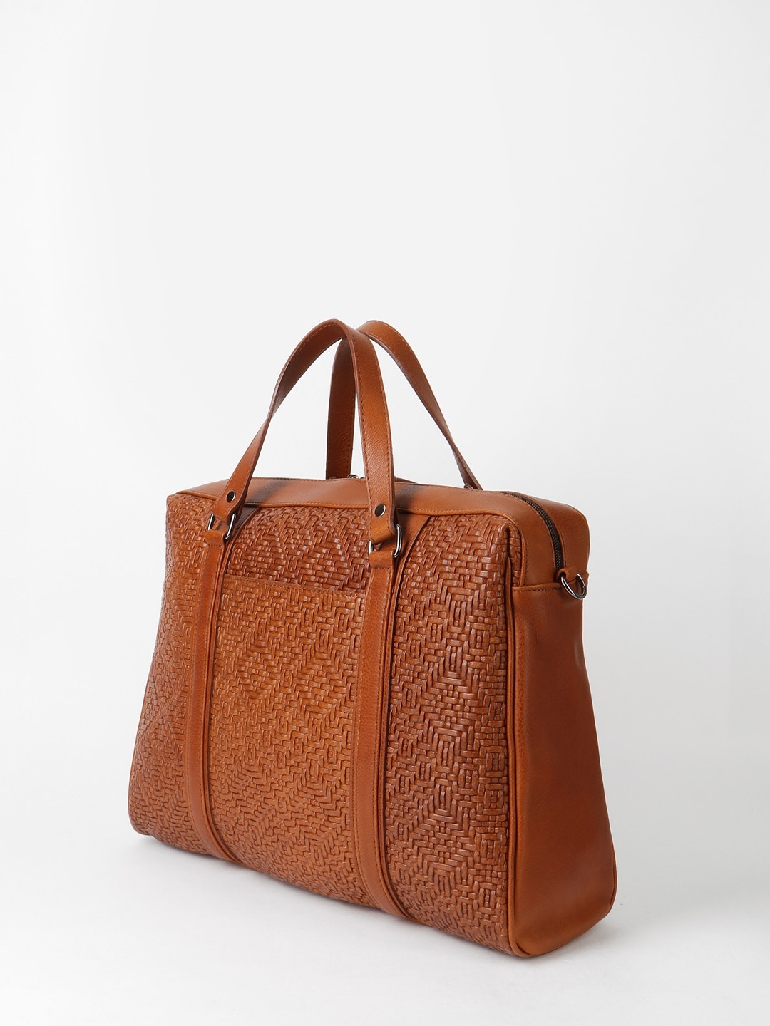 Фото Деловая сумка из натуральной плетеной кожи коньячного оттенка Деловые сумки (А4)