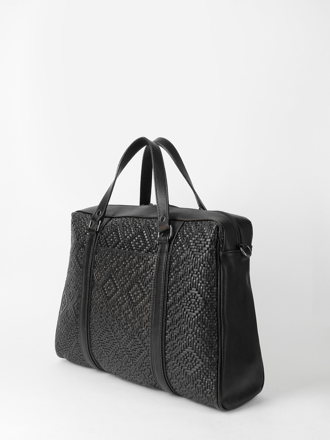 Деловая сумка из натуральной плетеной кожи черного цвета