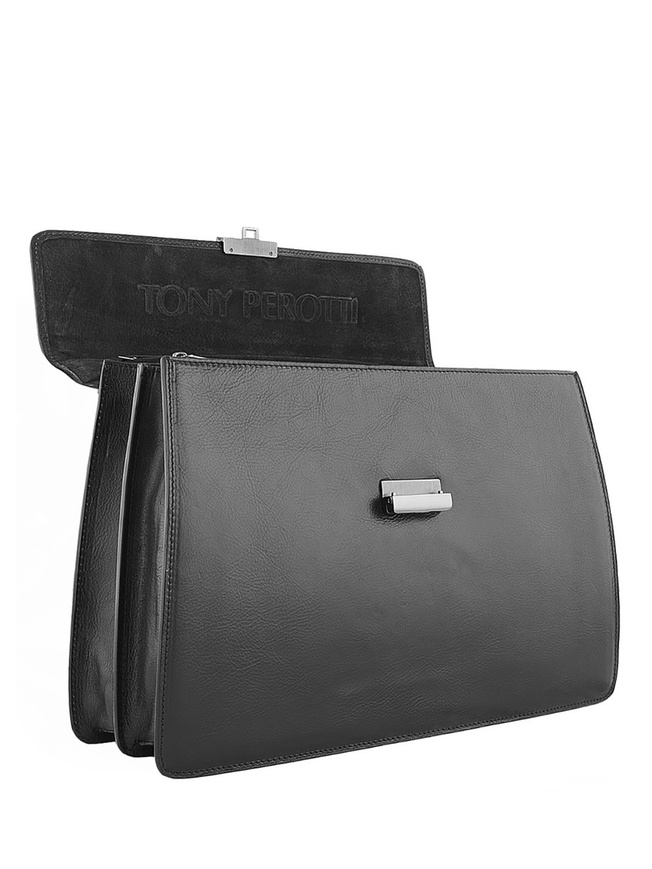 Мужской портфель из плотной черной кожи 