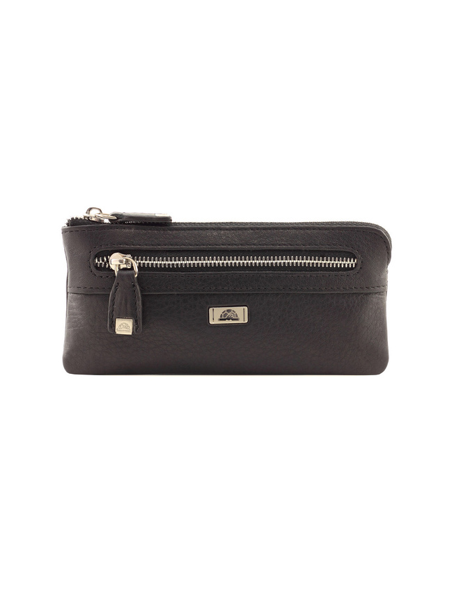 Черная кожаная ключница с двумя кольцами на цепочке