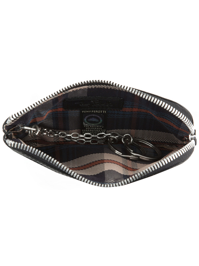 Черная кожаная ключница с двумя кольцами на цепочке