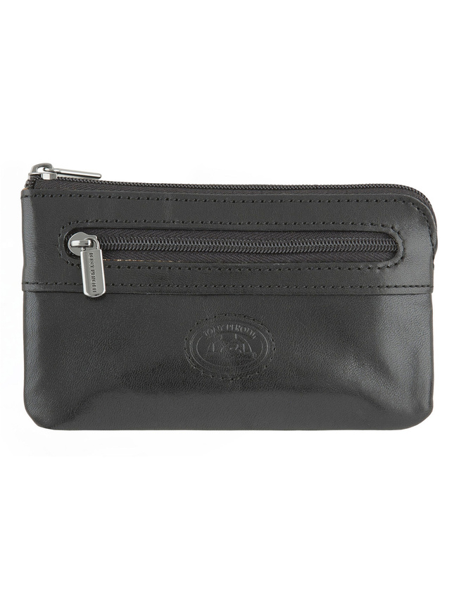 Черная кожаная ключница с двумя кольцами на цепочке