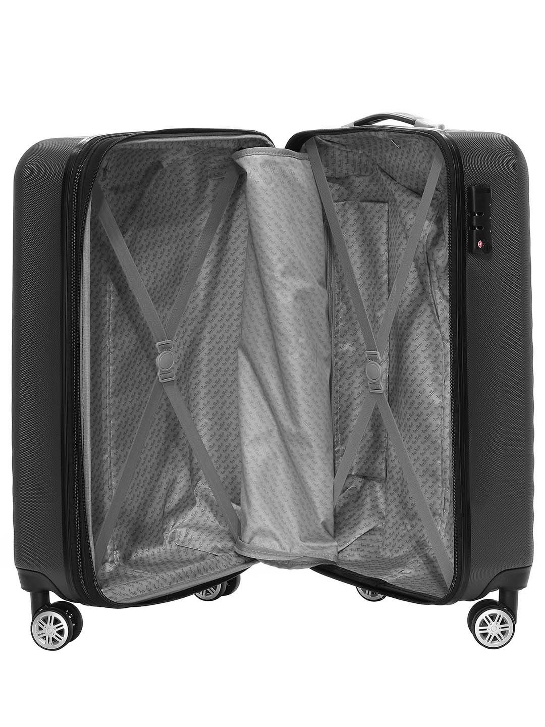 Фото Большой чемодан на колесах из рифленого ABS пластика серого цвета Чемоданы