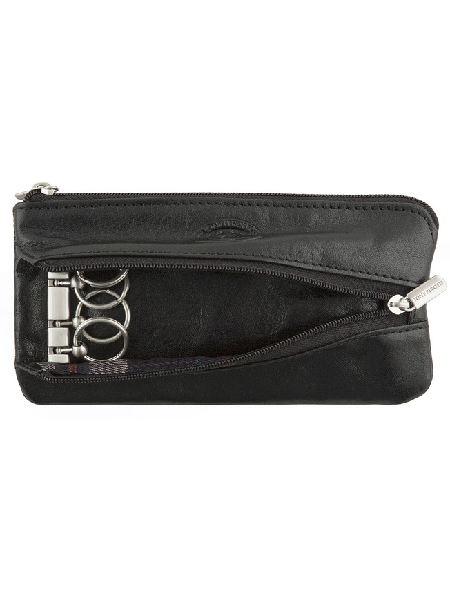 Кожаная ключница с четырьмя карабинами и двумя кольцами на цепочке