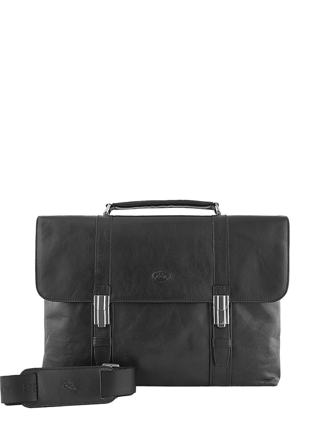 Мужской портфель из премиальной черной кожи 