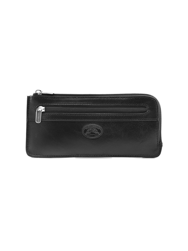 Черная кожаная ключница с двумя кольцами на цепочке