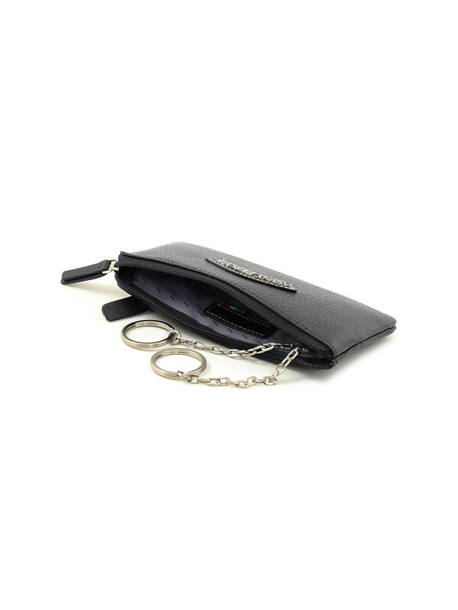 Черная кожаная ключница с двумя кольцами на цепочке