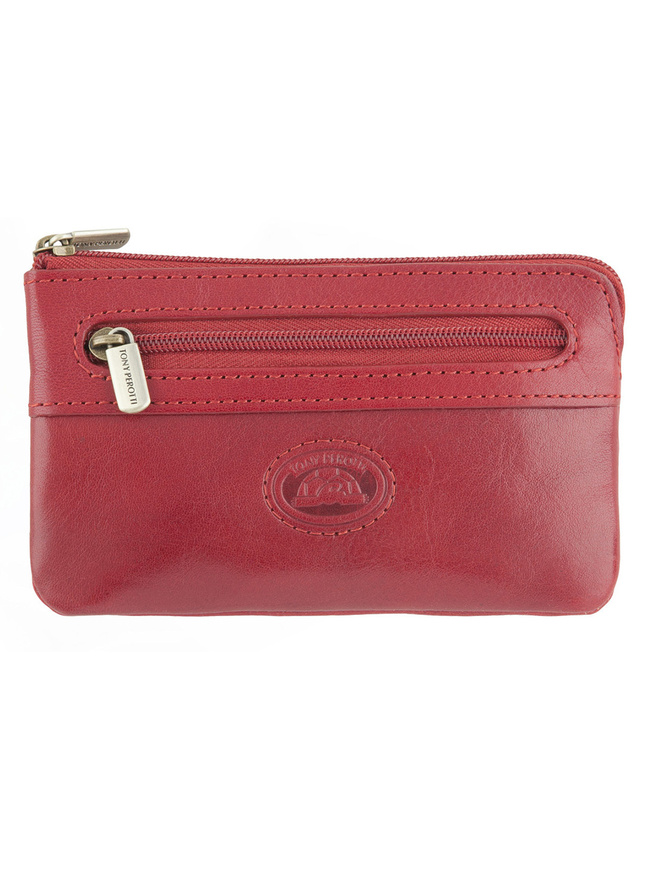 Красная кожаная ключница с двумя кольцами на цепочке