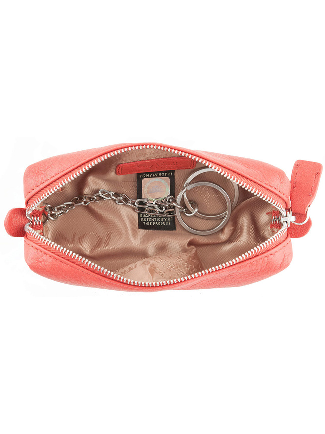 Красная кожаная ключница с двумя кольцами на цепочке