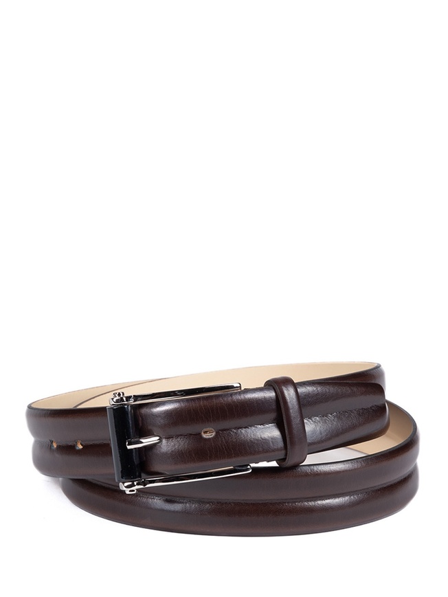 Мужской ремень из плотной кожи с черным роллером на хромированной пряжке