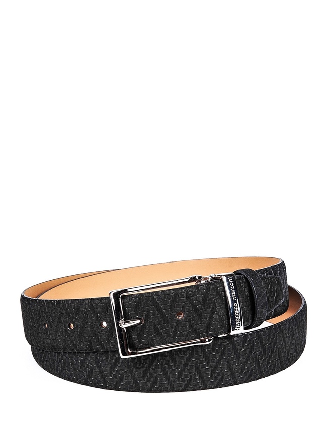 Стильный мужской ремень из натуральной кожи с узорным тиснением под рептилию