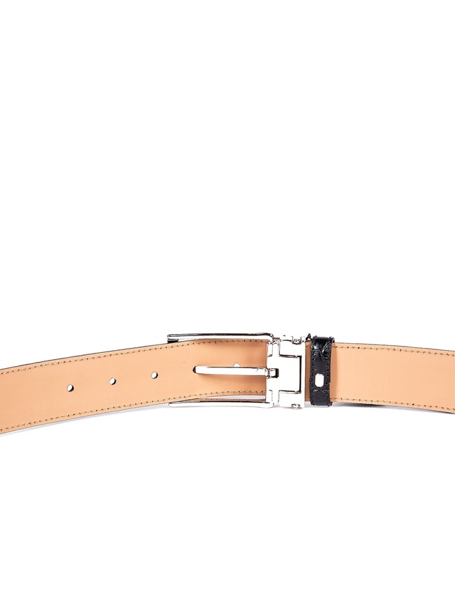 Мужской брючный ремень из плотной глянцевой кожи с тиснением под крокодила