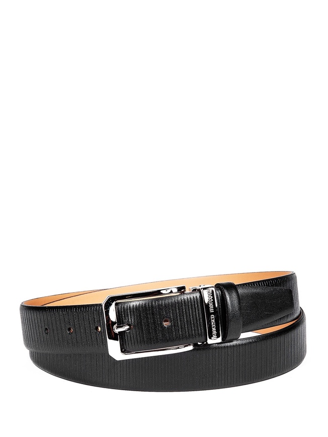 Мужской ремень на пояс из глянцевой фактурной кожи с хромированной пряжкой