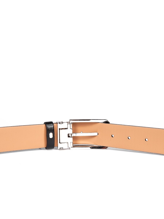 Мужской ремень на пояс из глянцевой фактурной кожи с хромированной пряжкой