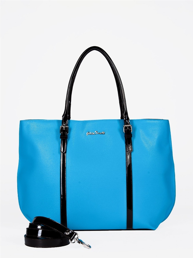 Женская сумка-тоут из плотной сафьяновой кожи с коричневыми лаковыми ручками