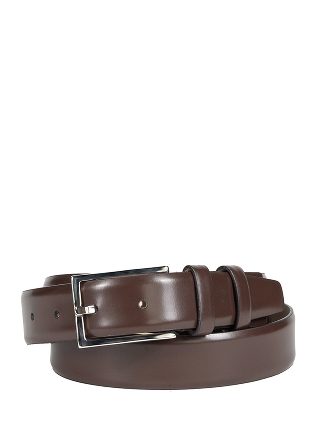 Классический мужской ремень из гладкой темно-коричневой кожи с глянцевой пряжкой