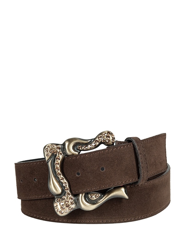 Женский ремень из нубука на винтажной пряжке с россыпью страз от 