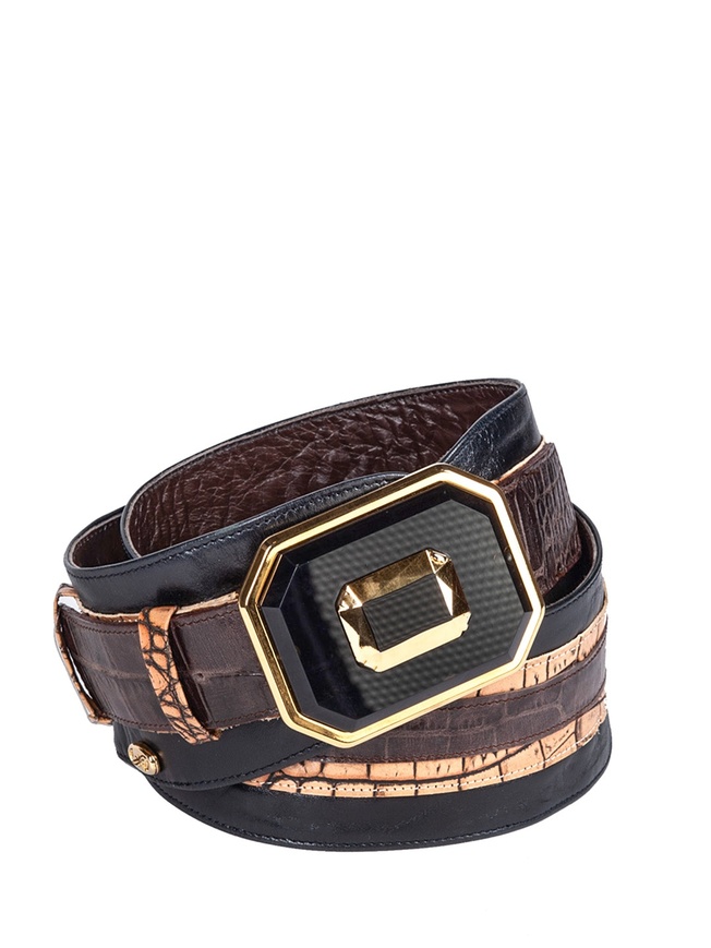 Широкий женский ремень из плотной кожи с вставкой из кожи под рептилию