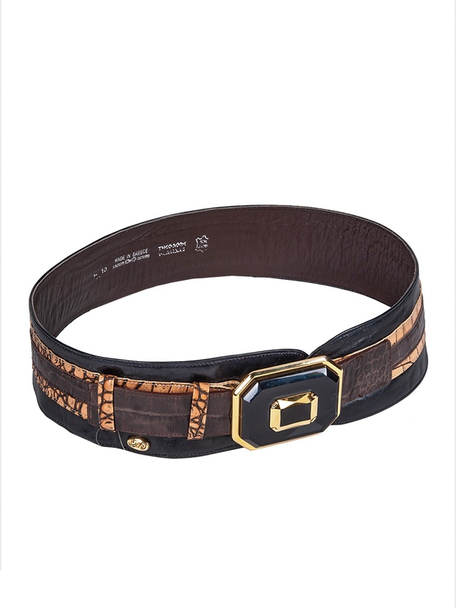 Широкий женский ремень из плотной кожи с вставкой из кожи под рептилию