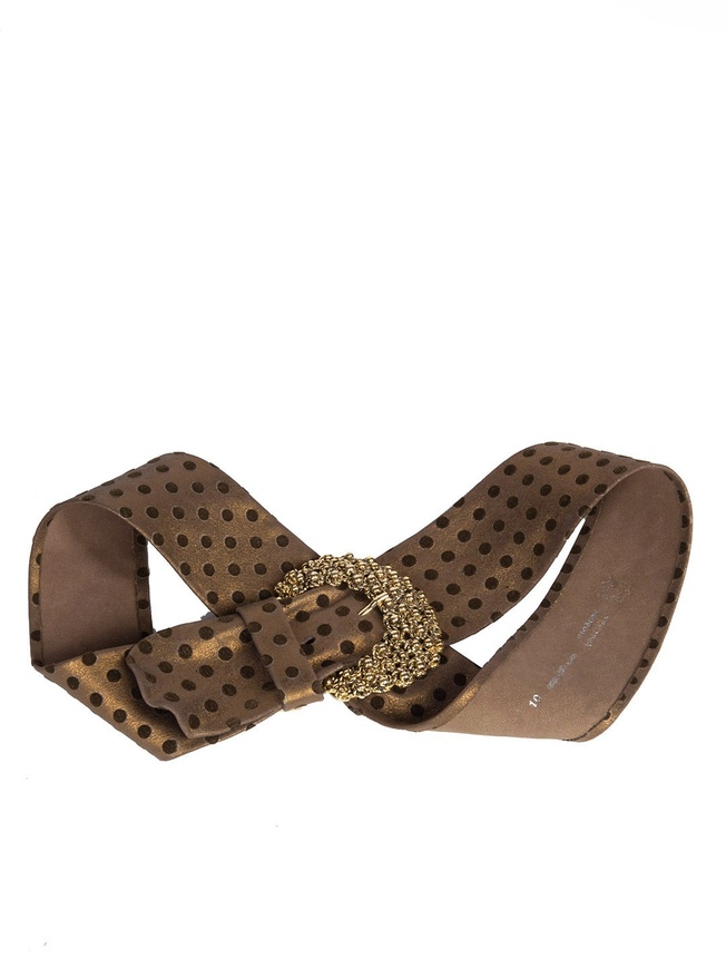 Широкий женский ремень из мягкой кожи в горошек с винтажной пряжкой под золото