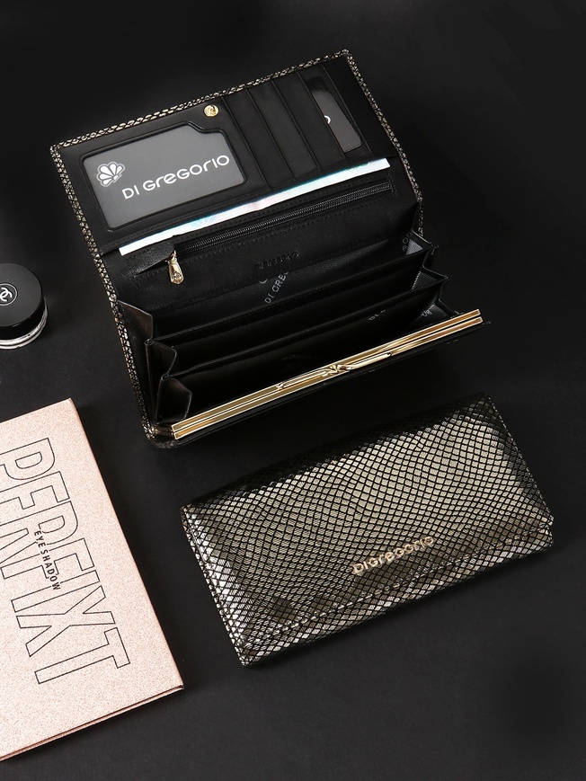 Женский кошелек из натуральной кожи под рептилию с внутренней застежкой-клипсой