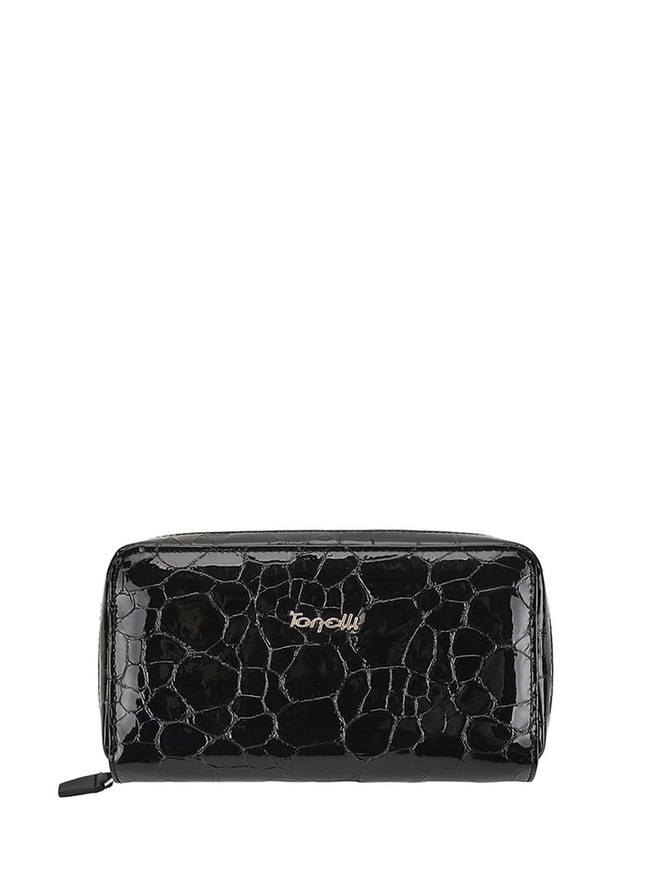 Объемный женский кошелёк на молнии из лаковой кожи с тиснением под крокодила