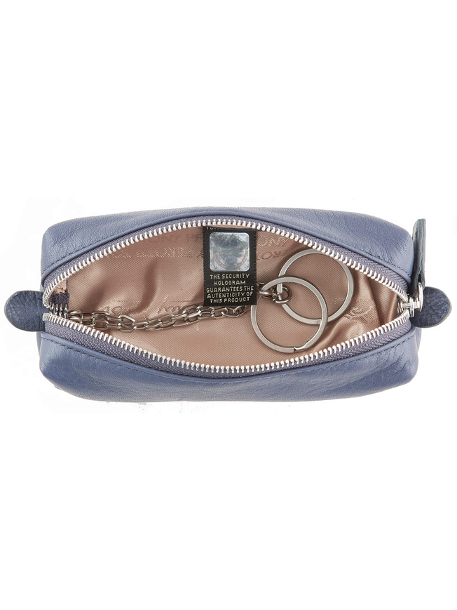 Синяя кожаная ключница с двумя кольцами на цепочке