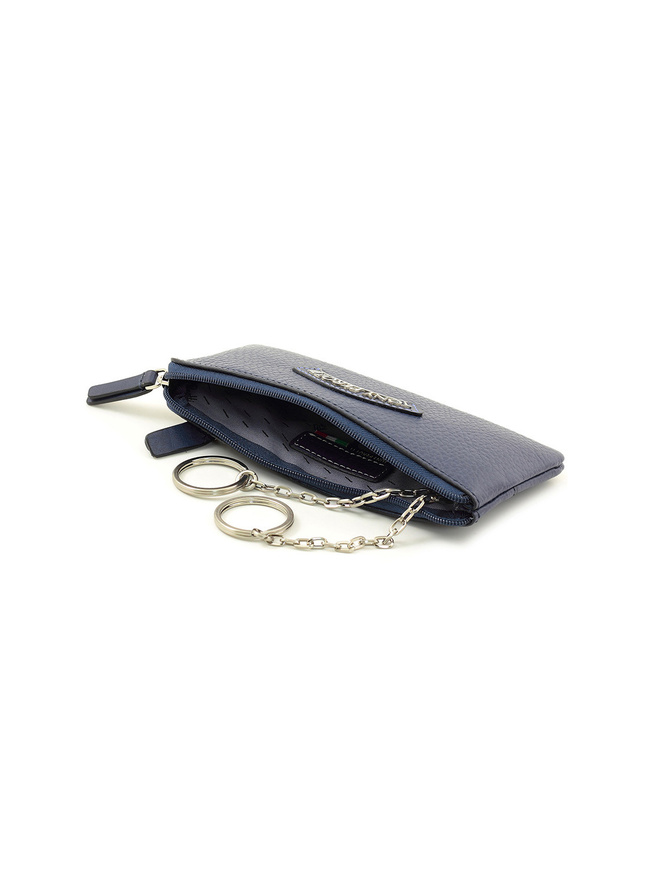 Синяя кожаная ключница с двумя кольцами на цепочке
