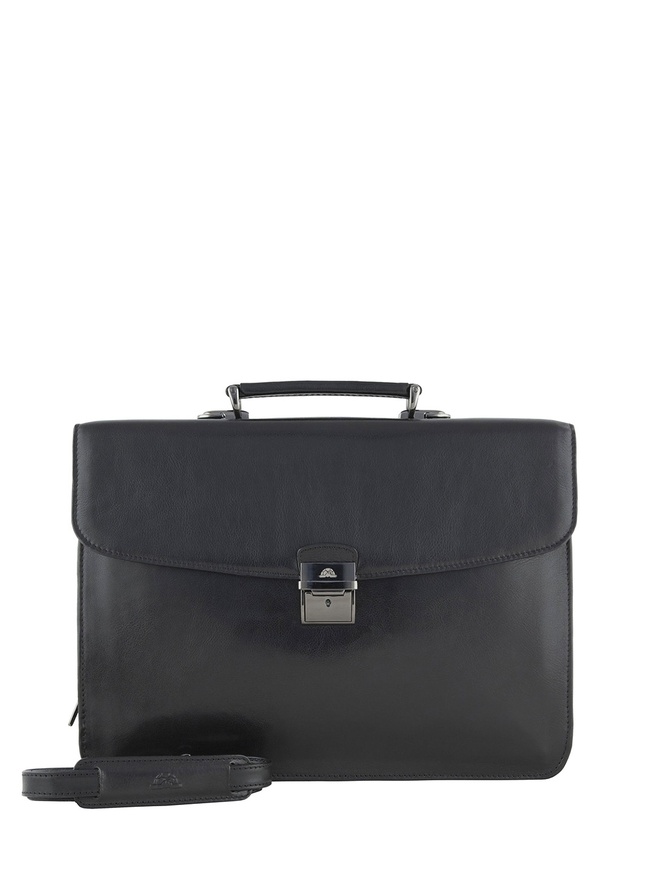 Мужской портфель из плотной черной кожи 