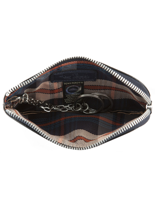 Синяя кожаная ключница с двумя кольцами на цепочке