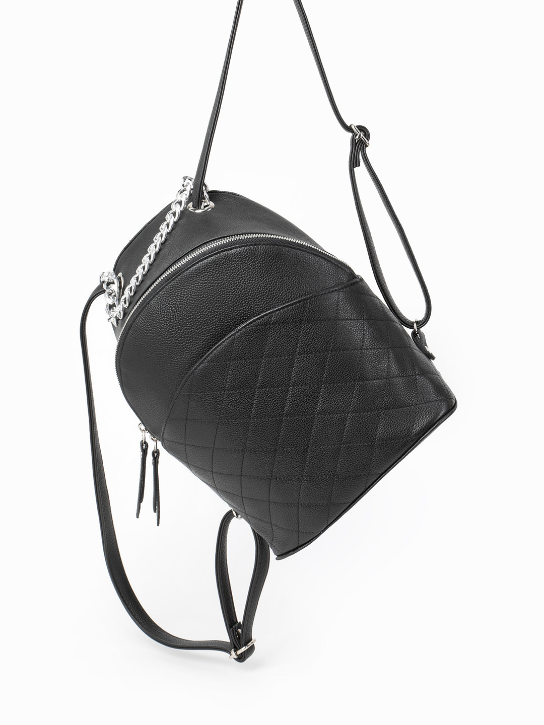 Фото Женский рюкзак из мягкой кожи со стеганой вставкой и серебристой ручкой-цепочкой Рюкзаки