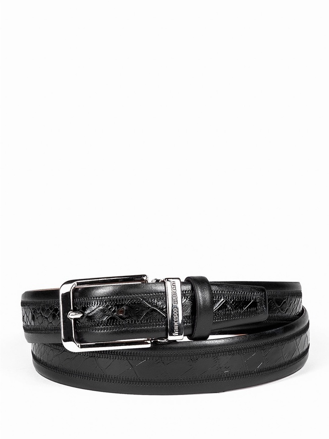 Классический мужской ремень из плотной кожи с тиснением под крокодила