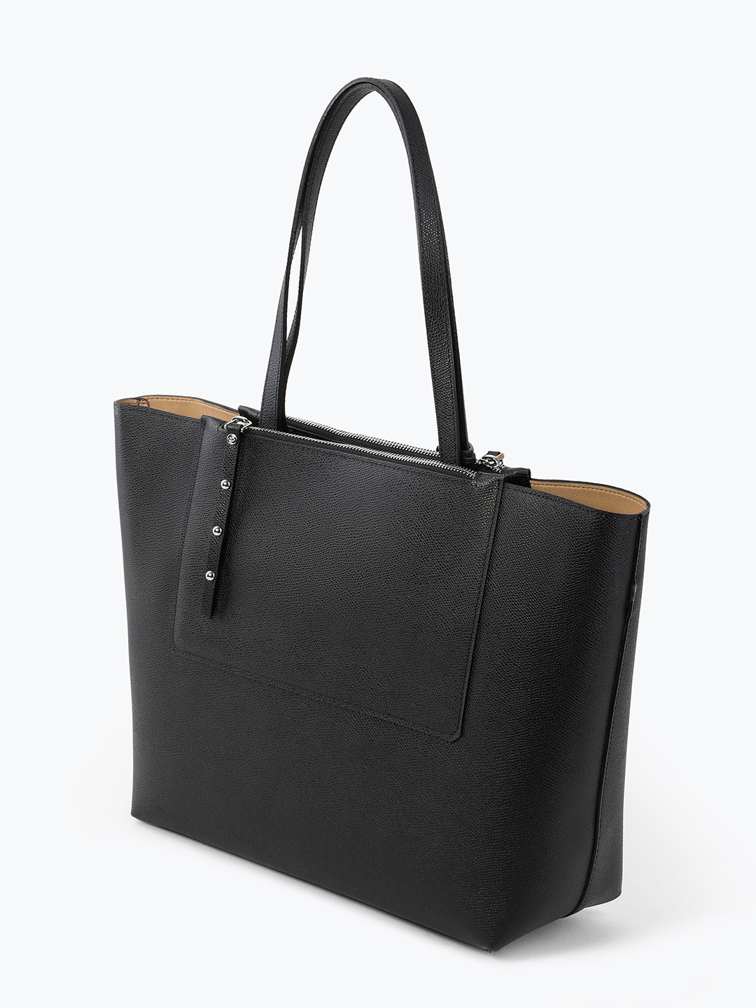 Фото Женская сумка-шоппер из черной сафьяновой кожи со съемным отделением-косметичкой Классические сумки