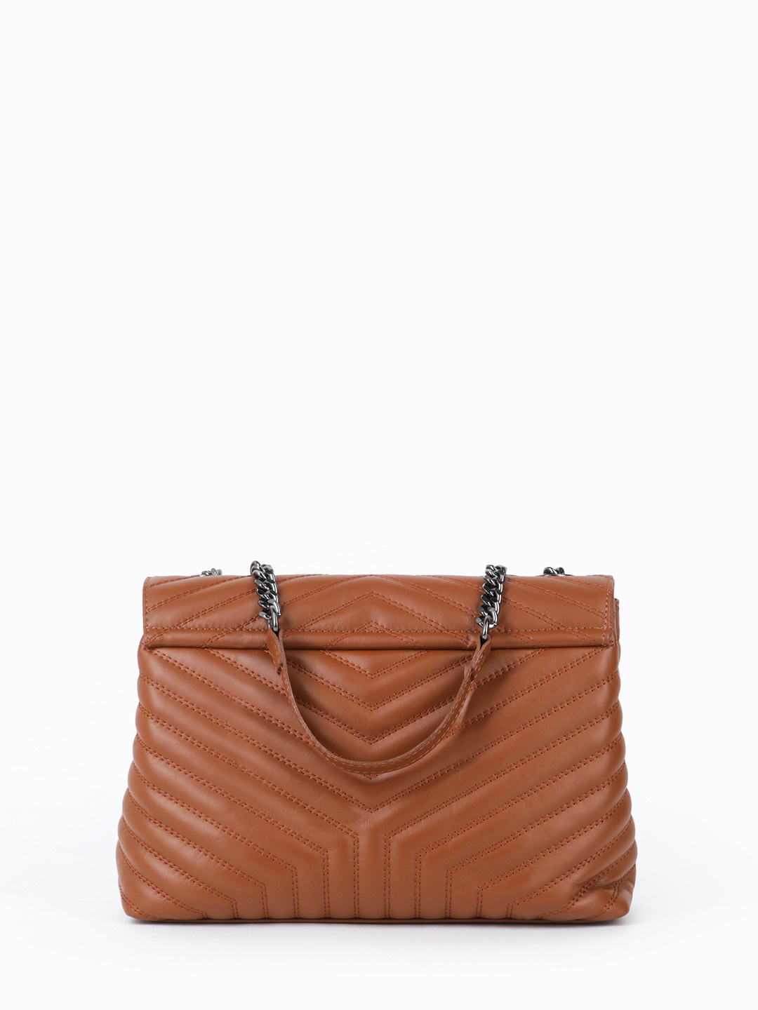 Фото Женская сумка-флэп из стеганой коричневой кожи с ручками на цепочках Классические сумки