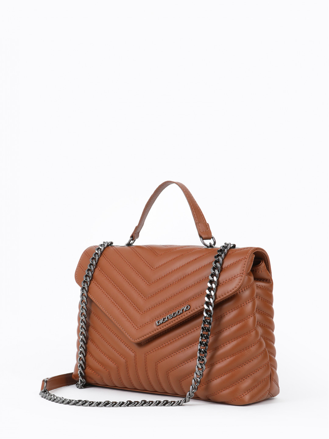 Фото Женская сумка-флэп из стеганой коричневой кожи с ручками на цепочках Классические сумки