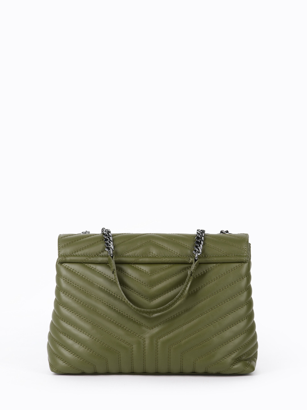 Фото Женская сумка-флэп из стеганой кожи оливкового цвета с ручками на цепочках Классические сумки