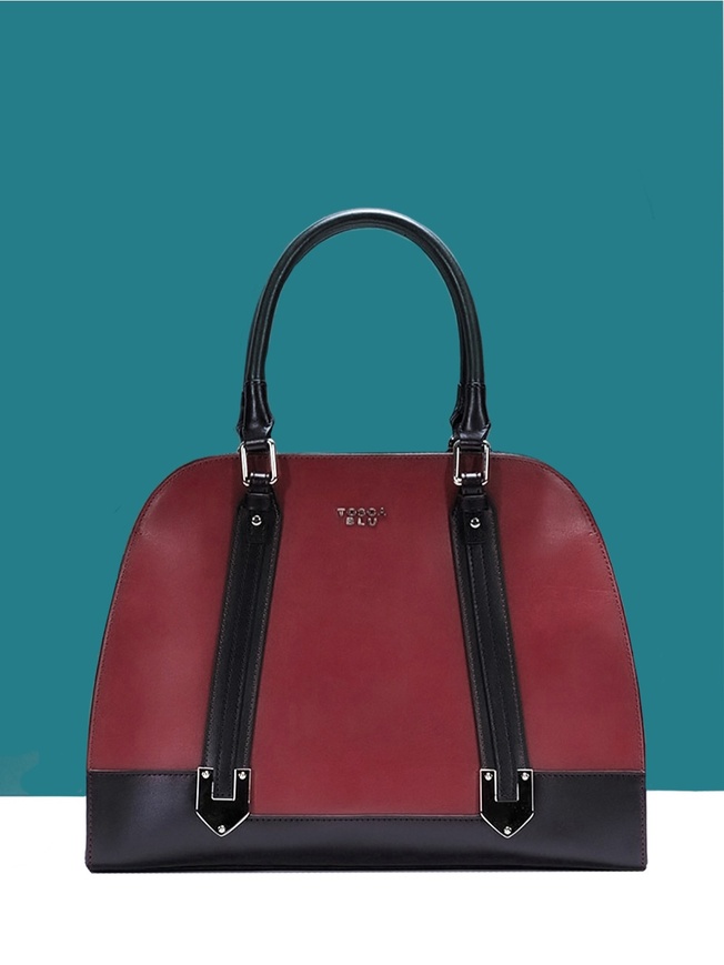 Женская сумка-купол из плотной гладкой кожи с контрастными вставками