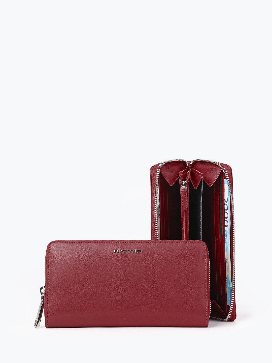 Фото Красный женский кошелек на молнии из плотной гладкой кожи коллекции 