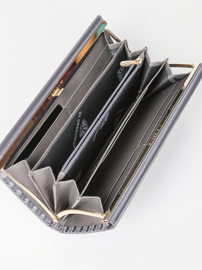 Женский кошелек из мягкой кожи с тиснением под ската на золотистой клипсе