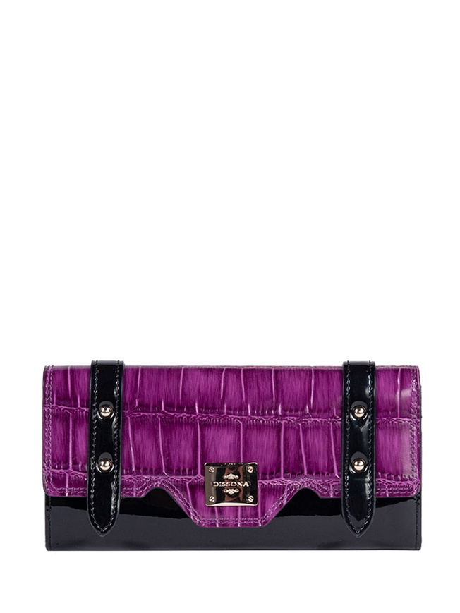 Облегченный женский кошелек из гладкой лаковой кожи с тиснением под крокодила