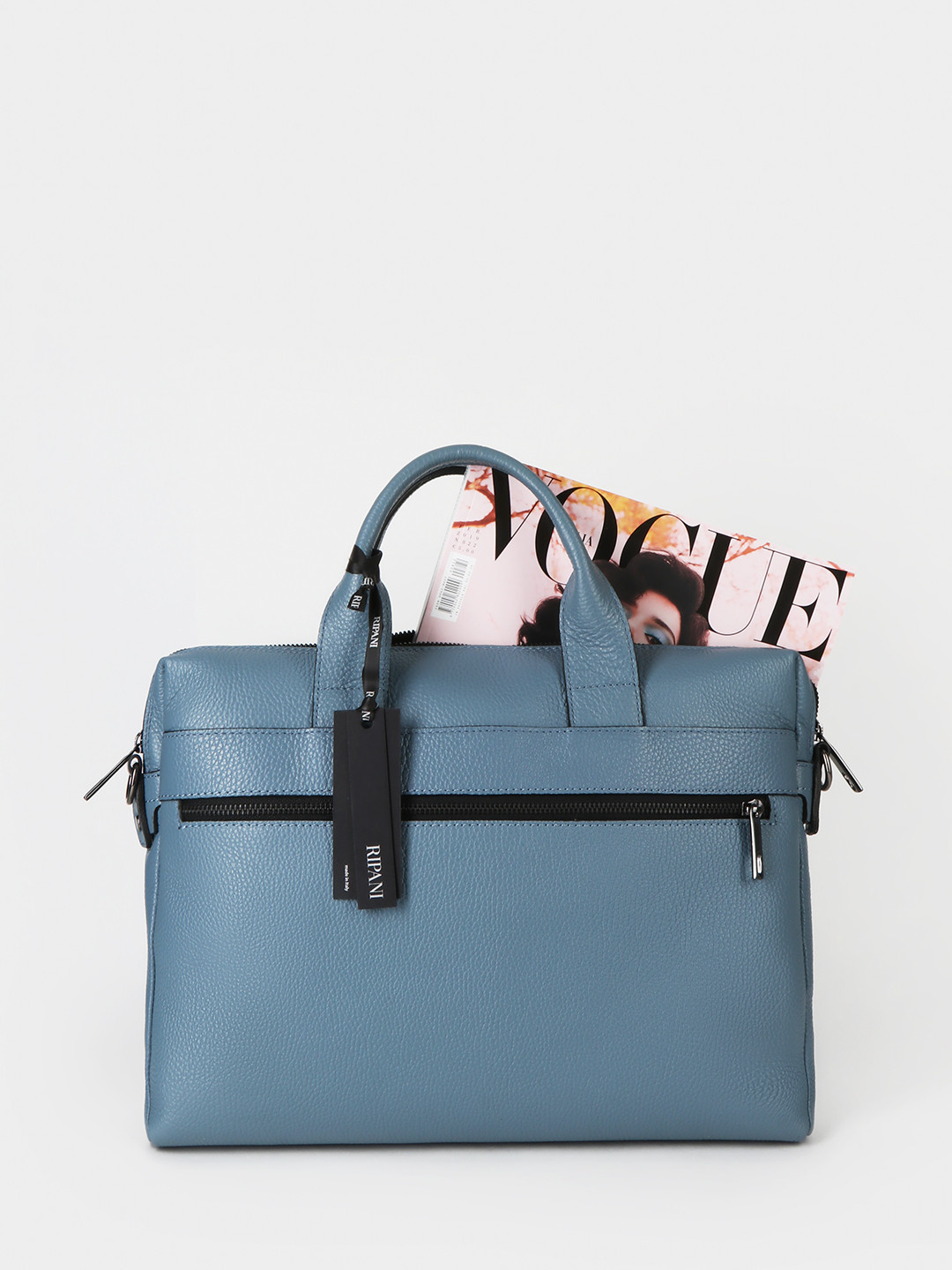 Фото Деловая сумка из зернистой кожи голубого цвета Деловые сумки