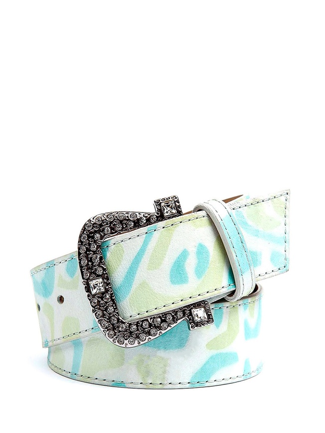 Женский ремень из принтованной кожи со стразами 