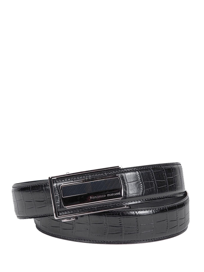 Мужской ремень-автомат из плотной глянцевой кожи под кожу крокодила
