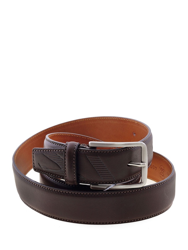 Мужской брючный ремень из гладкой кожи с орнаментом коллекции 