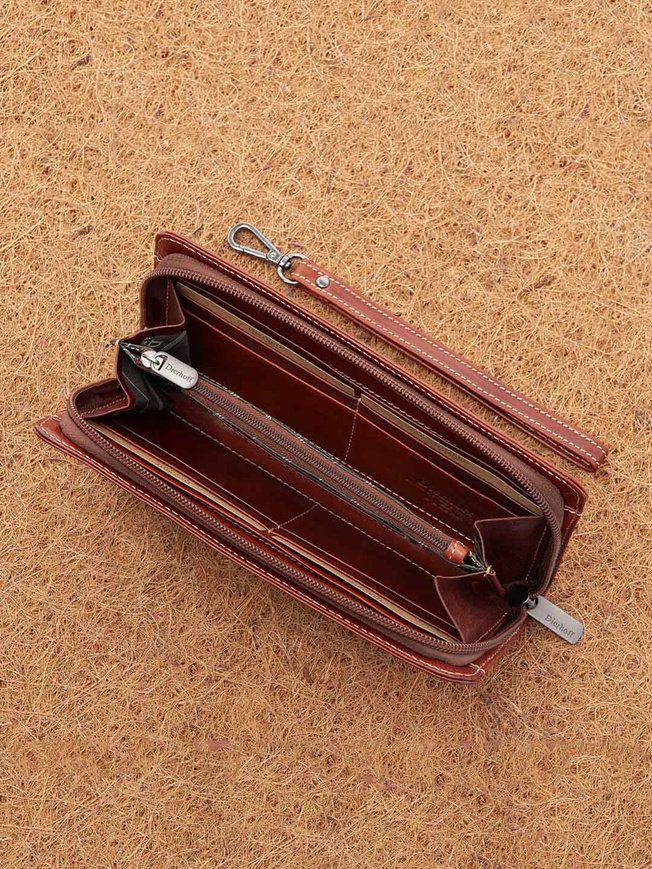 Стильный мужской клатч на молнии из премиальной кожи коньячного цвета