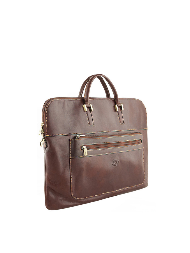 Компактная кожаная сумка формата А4 коричневого цвета