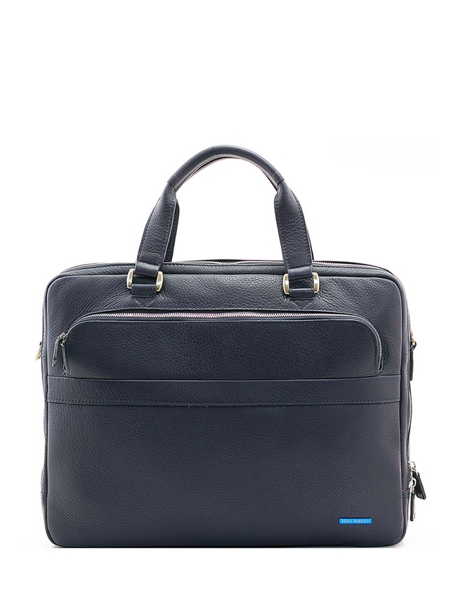 Мужская деловая сумка из натуральной кожи с внешним карманом на молнии